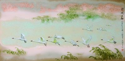 陳軍、傅長敏合作作品：高溫色釉綜合裝飾瓷板《鄱湖之歌》